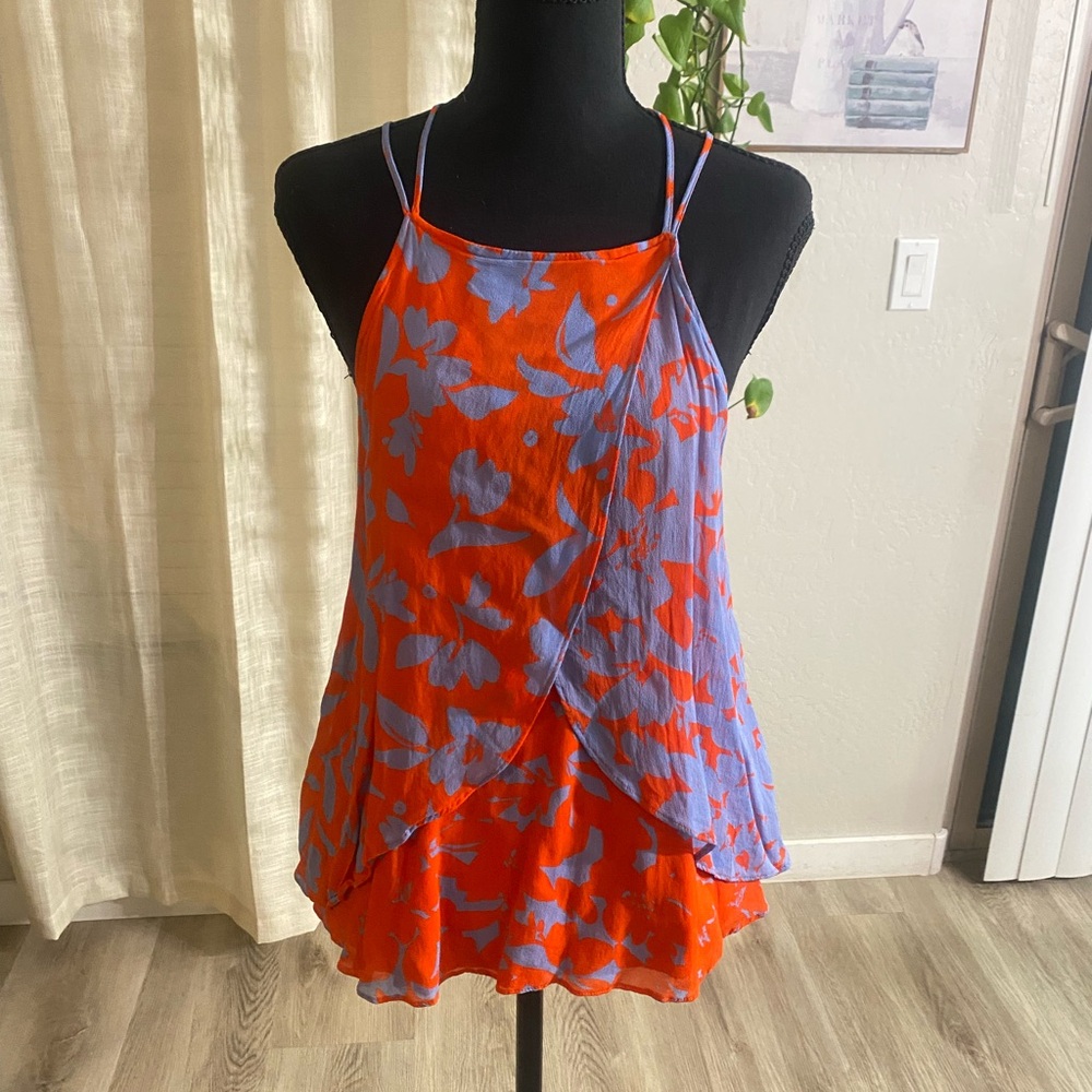Anthropologie Camisole in Orange and Blue Floral